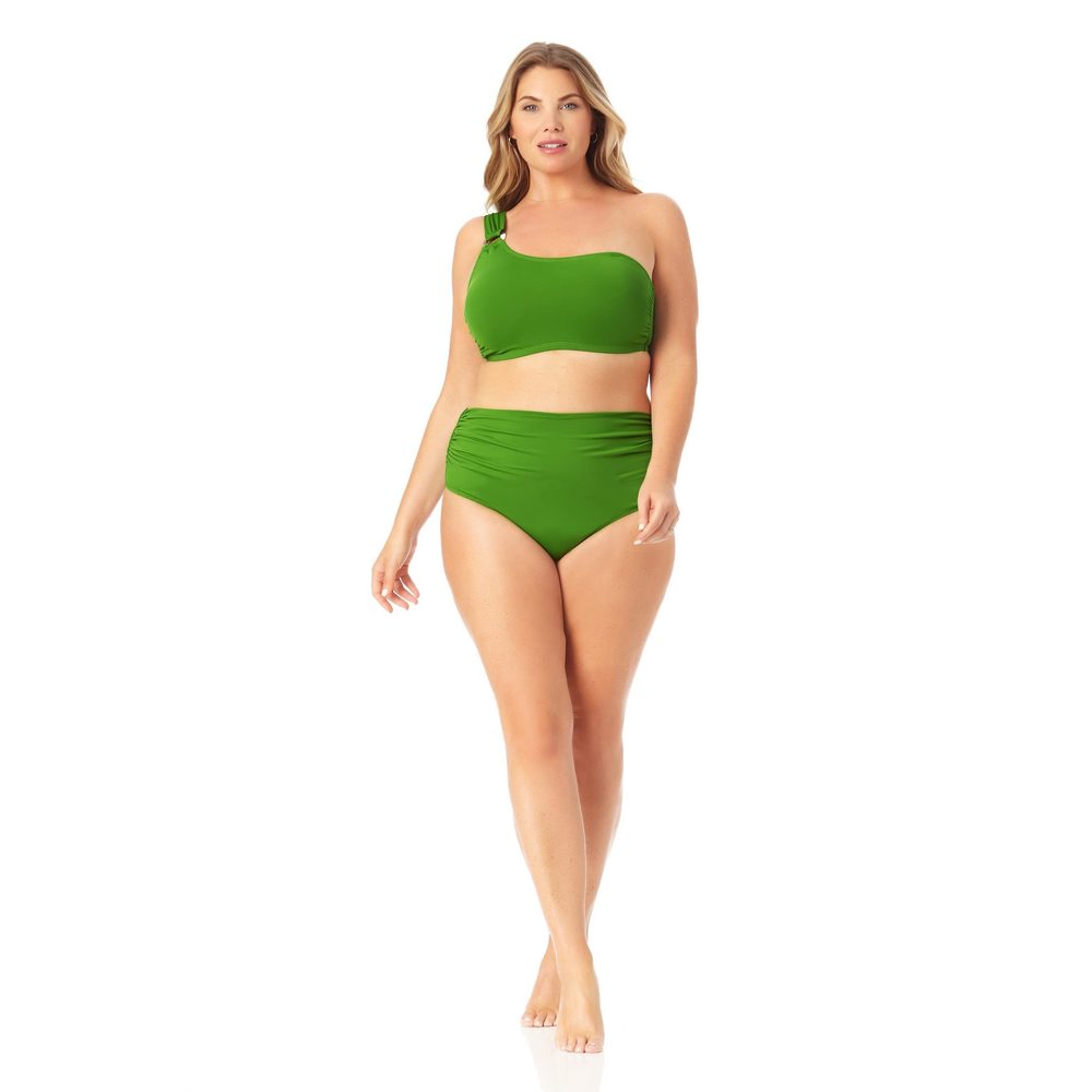 MSRP $64 Anne Cole Plus Size High-Waist Shirred Bottoms Grass Green Size 18W